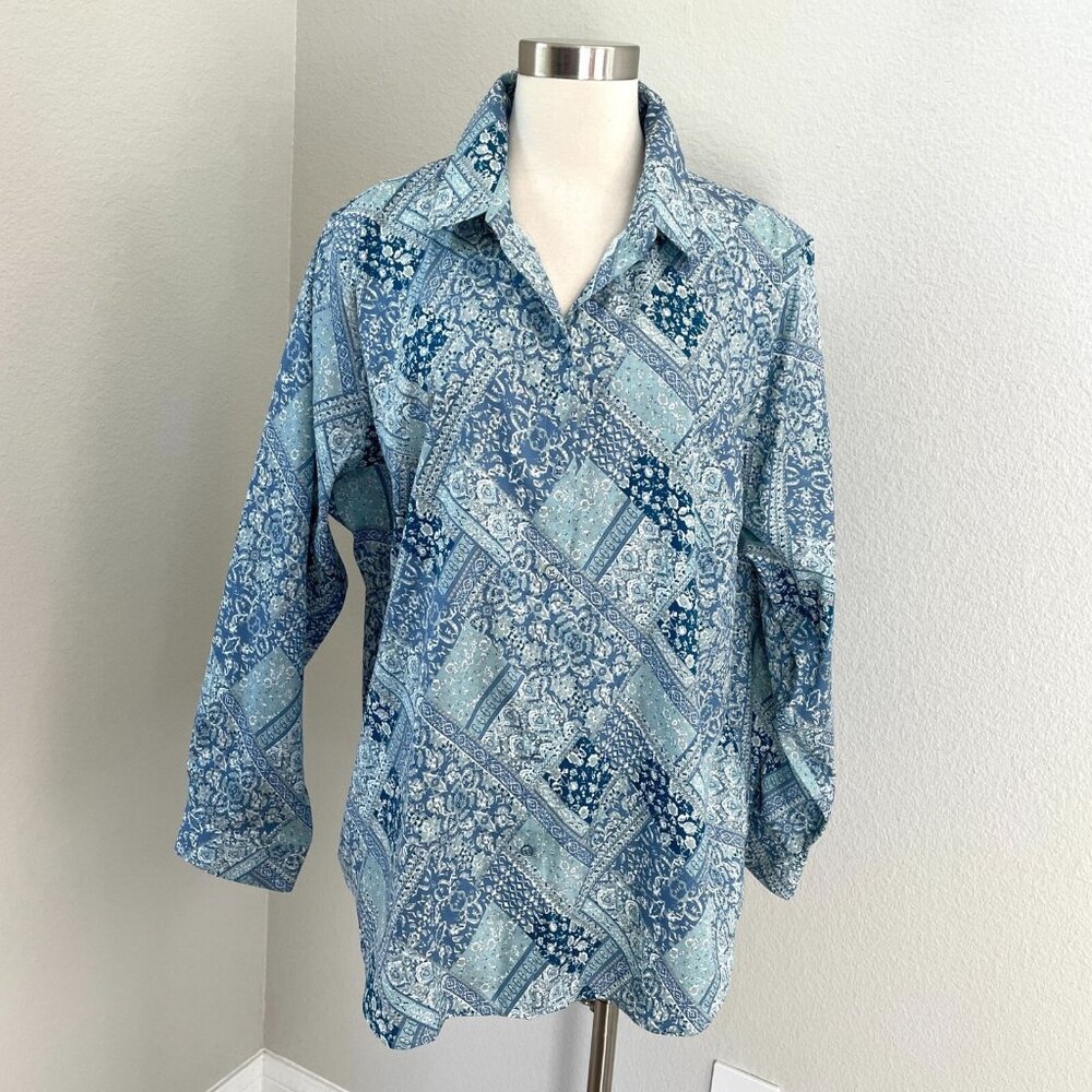 Coldwater Creek Womens Plus 22W Long Sleeve Patchwork Button Up Shirt Top Blouse